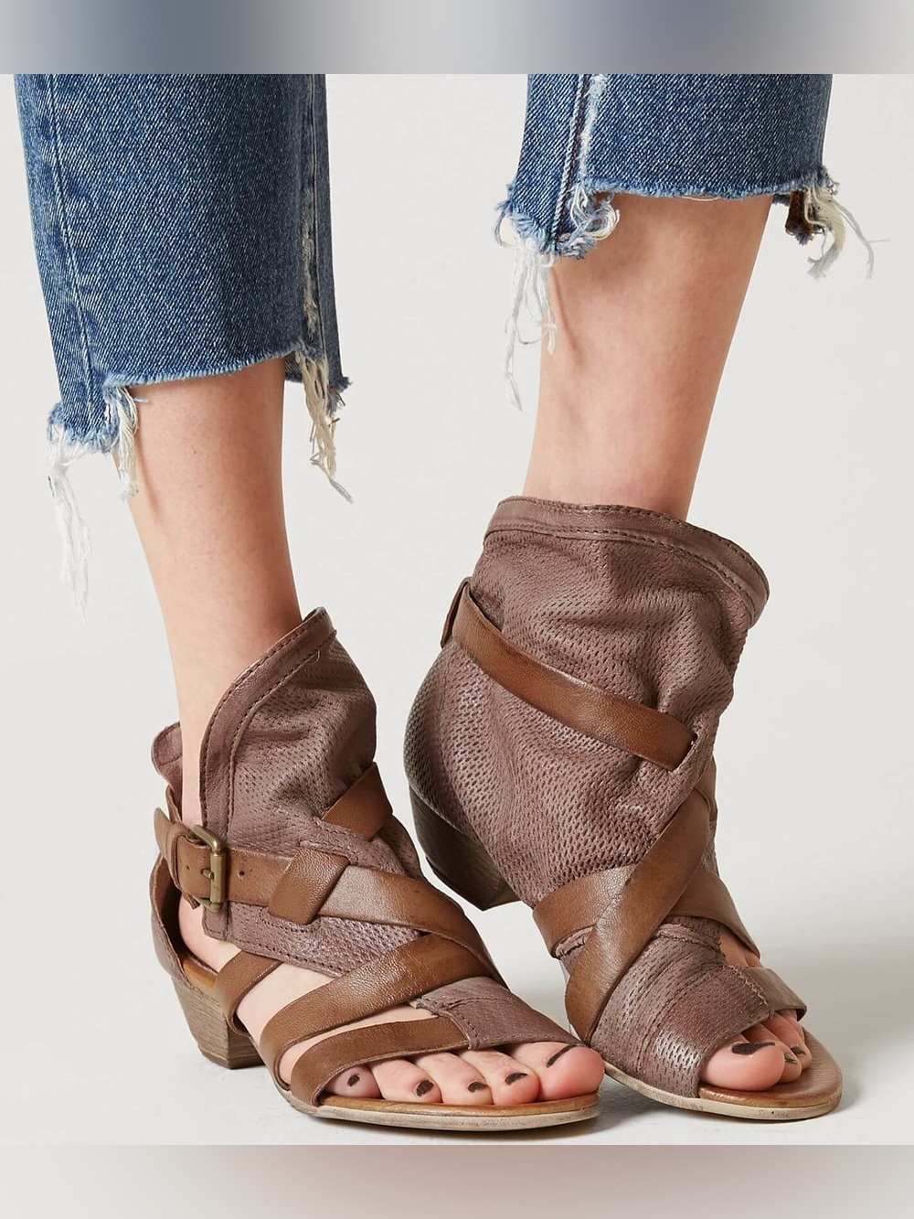 Miz Mooz Cassidy leather sandal with crisscross straps and slouchy ankle collar